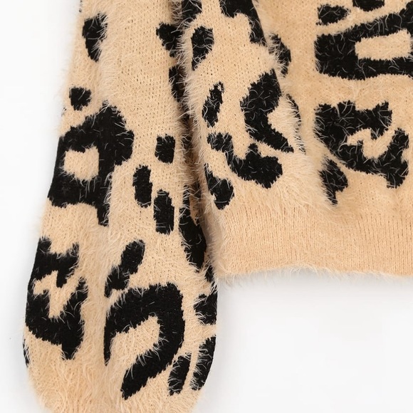 Lulus “Earn Your Spots” Fuzzy Leopard Cheetah Print Off-The-Shoulder sweater - Picture 7 of 11